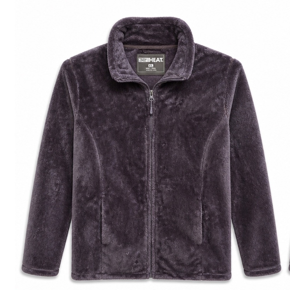 32 Degrees‎ Heat Plush Faux Fur Fleece Jacket Gray Full Zip Womens XL